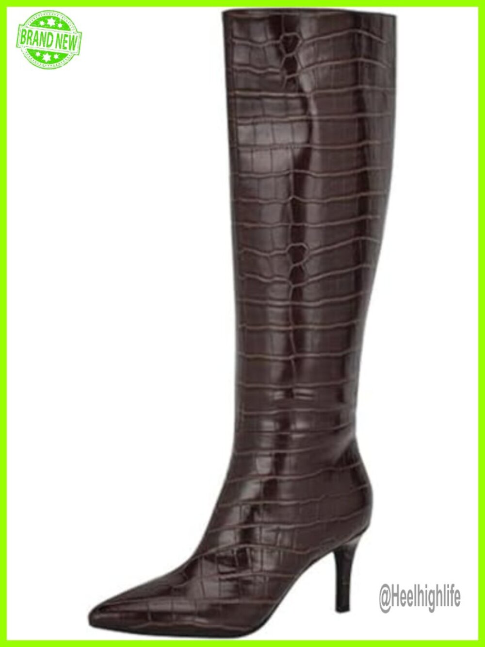 Pointed Toe Knee-High Dress Boots Stiletto Heel Zip Croc